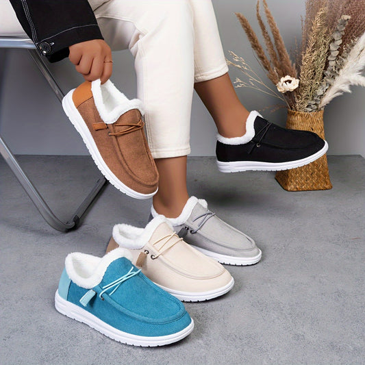 Women's Simple Canvas Shoes, Casual Lace Up Plush Lined Shoes, Lightweight Low Top Outdoor Shoes